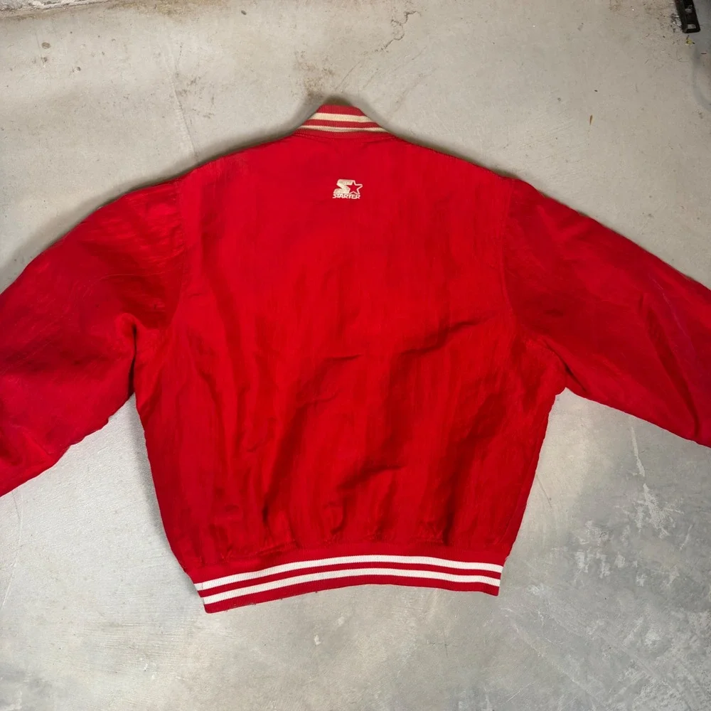 Vintage 80s Starter NC State Wolfpack Satin Varsity Jacket Large Red snap bomber